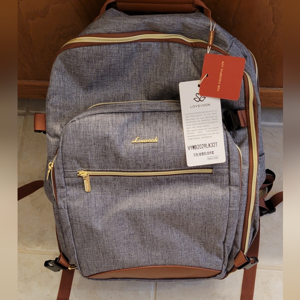 NWT Lovevook Gray and Brown 4 Piece Backpack